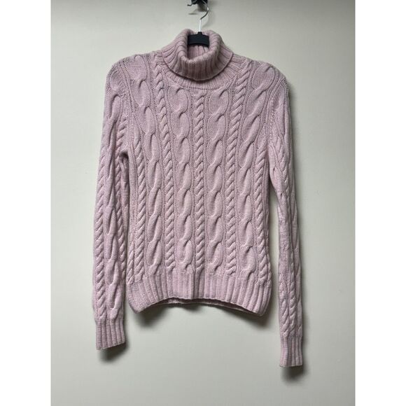 RALPH LAUREN BLACK LABEL Blush Pink 100% Cashmere Cable Knit Turtleneck - Picture 1 of 8